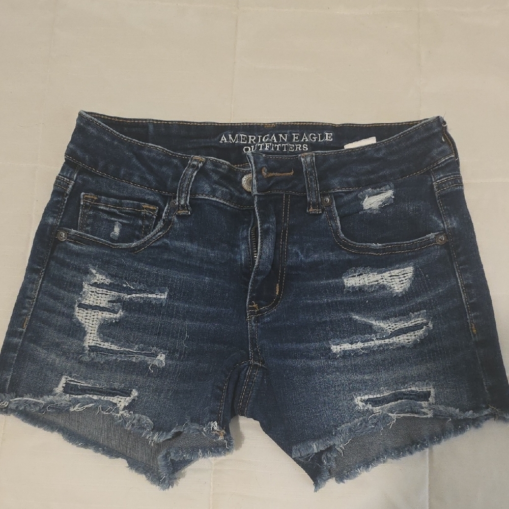American Eagle Outfitters Dark Wash Distressed Jean Shorts